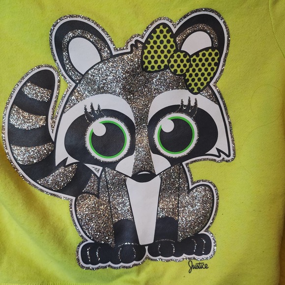 Justice Girls Sweatshirt Yellow with Raccoon on Front - Picture 2 of 5